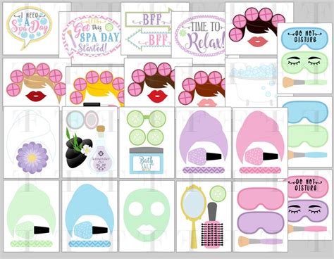 spa party photo booth props spa party birthday printable etsy