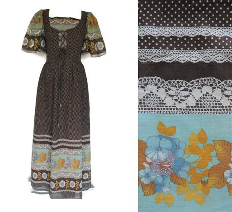 70s polka dot and floral maxi dress vintage bavarian etsy hippie