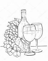 Wine Bottle Glass Drawing Grapes Glasses Vector Getdrawings sketch template