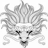 Zentangle Chinois Draghi Adulte Antistress Tatoo Coloration Tête Stampare Draghetti Griffonnage Tiré Hiver Justcolor sketch template