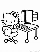 Computer Kitty Coloring Hello Pages Front Printable Color sketch template