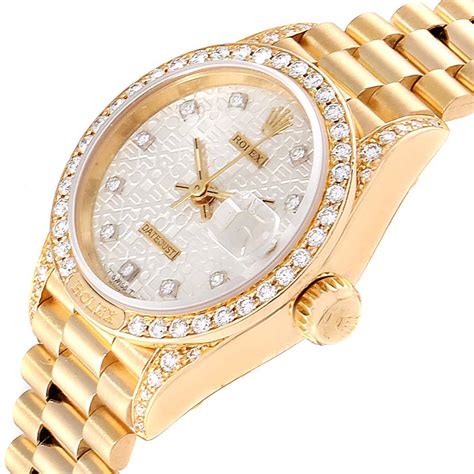 rolex president yellow gold anniversary dial diamond ladies   swisswatchexpo