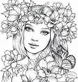 Coloring Pages Spring Lady Mariola Budek Premium Printable Adult Colouring Etsy Fairy Book Coloriage Grayscale Print Colorier Dessin Faces Books sketch template