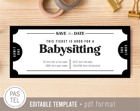 babysitting gift coupon instant  editable text etsy uk