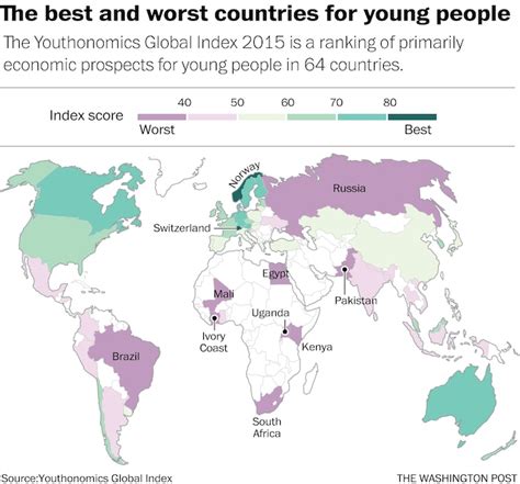 map the best and worst countries to live in if you re under 25 the