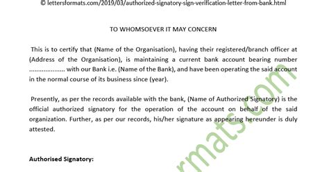 authorized signatorys signature verification letter  bank