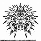 Indian Headdress Coloring Pages Feathers Skull Choose Board sketch template