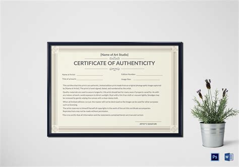 printable authenticity certificate design template  psd word