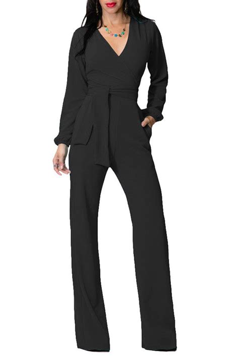 hualong long sleeve womens black one piece fitted jumpsuit