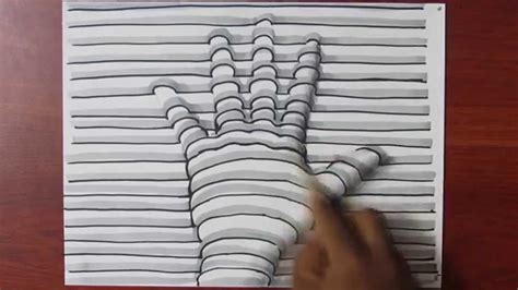 How To Draw A 3d Hand With Lines On Paper Easy Trick Art Youtube