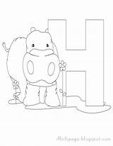 Coloring Worksheet Animal Letter Alphabet Hippopotamus Kids sketch template