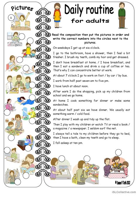 daily routines  adults elementar english esl worksheets