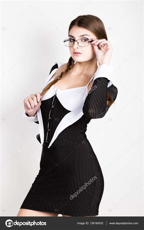 sexy secretary portrait of beautiful brunette business
