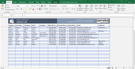 contact list template  excel    easy  print