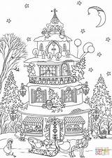 Coloring Christmas House Pages Colouring Printable Santas Print Garden Sheets Kids Drawing Tree Woods Adult Merry Supercoloring Case Gingerbread Templates sketch template
