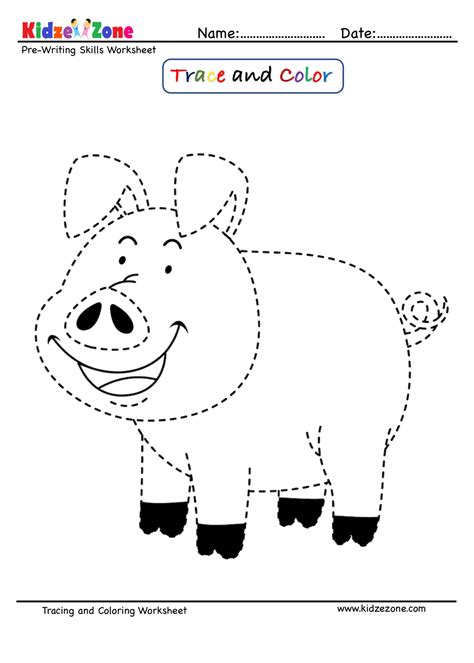 pig cartoontracing  color worksheet kidzezone