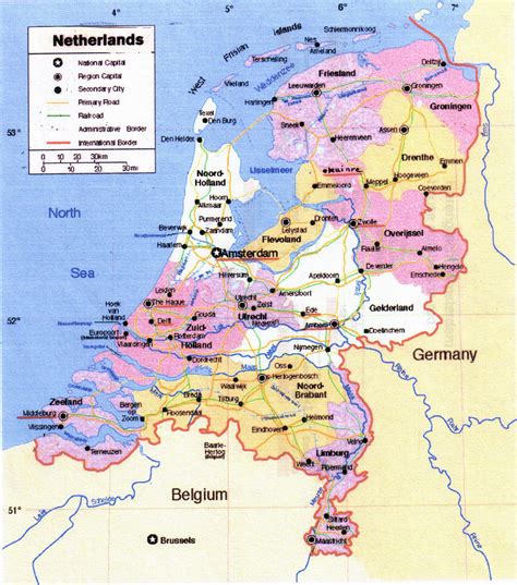large political  administrative map  netherlands  roads
