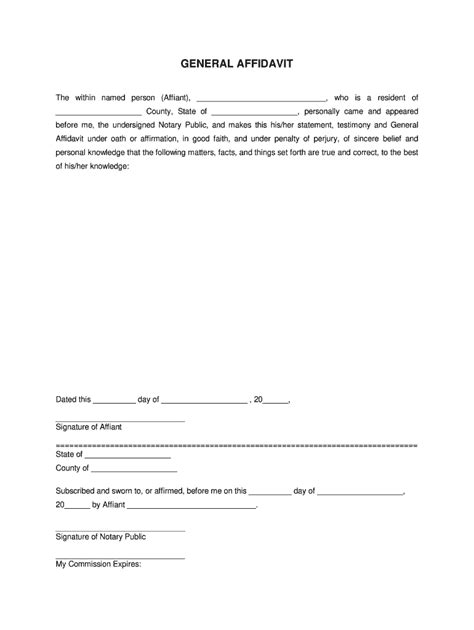 printable affidavit template printable templates