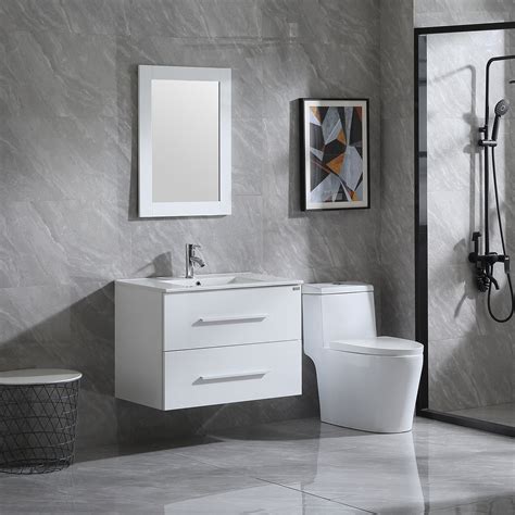 wonline  bathroom vanity set wall mounted white cabinet  sink