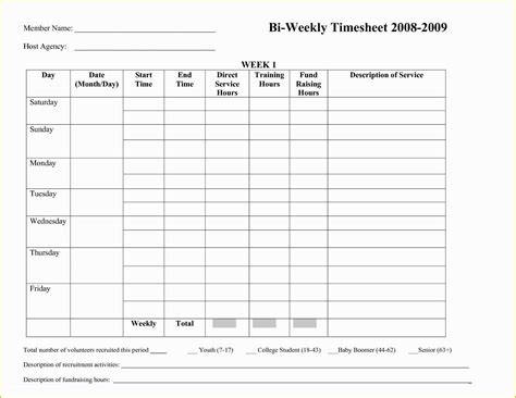 printable bi weekly timesheet template  printable blank bi