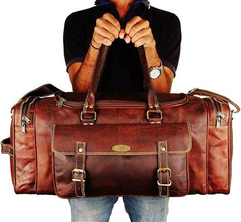 full grain leather duffel bag weekender travel carry  leather bag gym duffel luggage