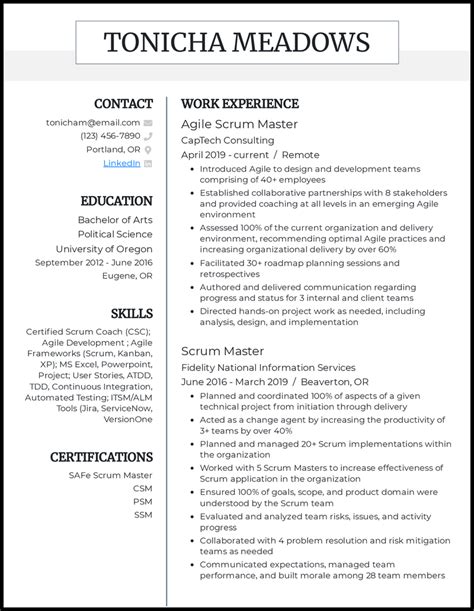 scrum master resume samples   scrum master resume