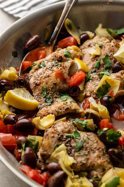 easy  pan greek chicken  olives nourish  fete