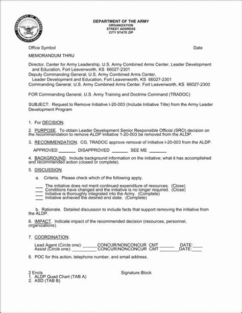 army decision memo template financial report
