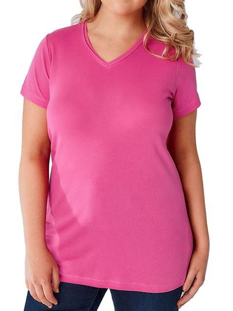 Y0urs Yours Fuchsia Pink Pure Cotton Ribbed V Neck T Shirt Plus