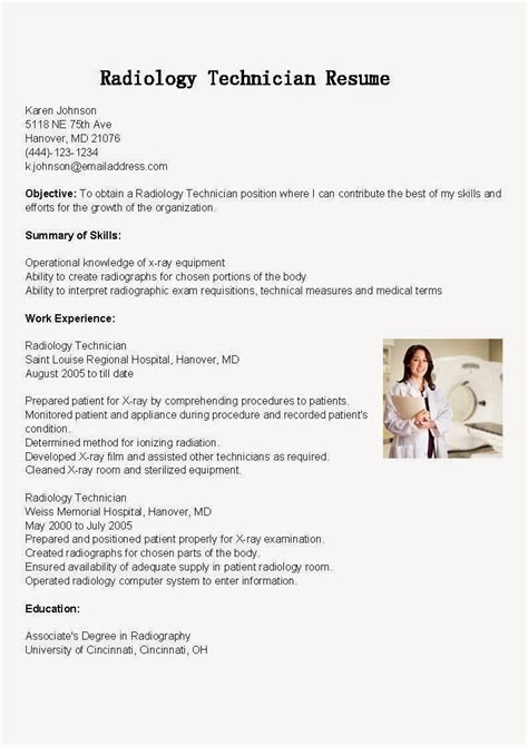 resume samples radiology technician resume sample