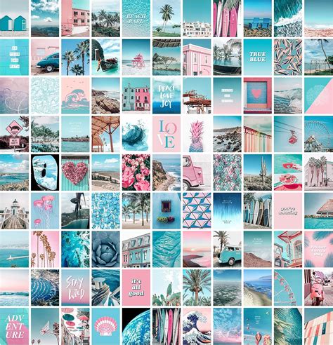 blue aesthetic wall collage kit  set   pink vsco room decor