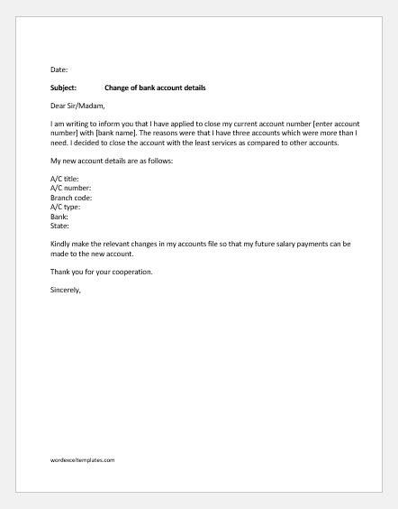 request letter  hr  change  bank account word excel templates