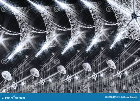 abstract black  white image  christmas lights decorations stock