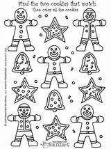Coloring Christmas Match Cookie Pages Gingerbread Activities Activity Fun Matching Games Cookies Game Preschool Winter Santa Ages Printable Color Kids sketch template