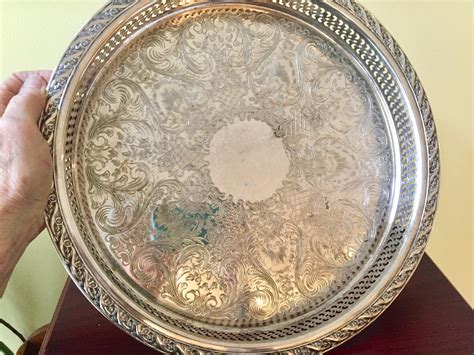 silver gallery tray chased design   tray silver plate