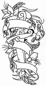 Skulls Dagger Outlines Rose Vikingtattoo sketch template