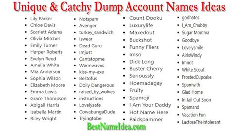 unique catchy funny dump account names ideas