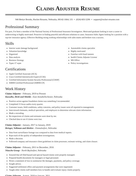 claims adjuster resume template