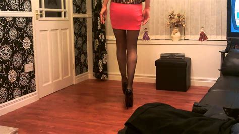 Crossdresser In New Pink Skirt And New Platform Heels