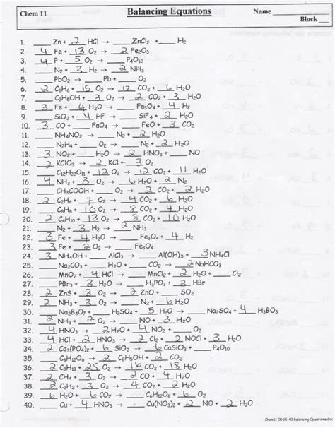 chapter  worksheet  balancing chemical equations answers db excelcom