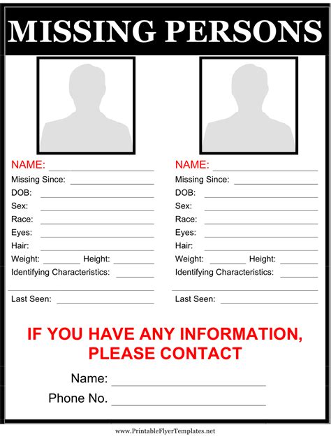 Black Missing Person Poster Template With Two Pictures Download