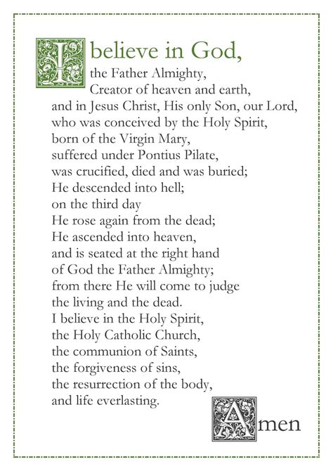 apostles creed english catholic prayer card printable  wall art