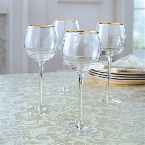 set of 4 gold rim wine glasses brylane home