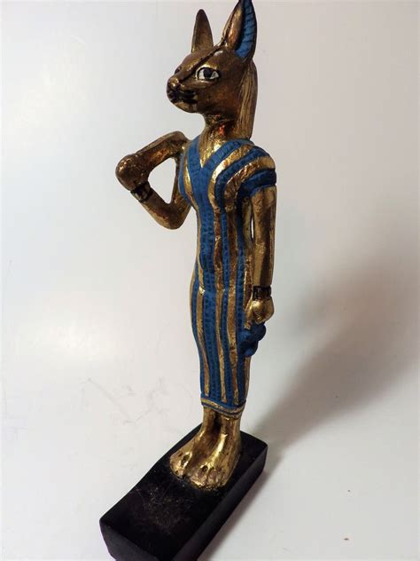 vintage bastet bast egyptian cat goddess figure blue metallic etsy