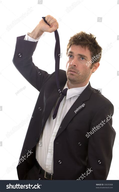 Business Contemplating Suicide By Hanging Necktie Stock