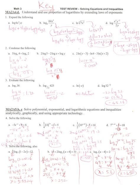 practice solving exponential equations  inequalities answer key