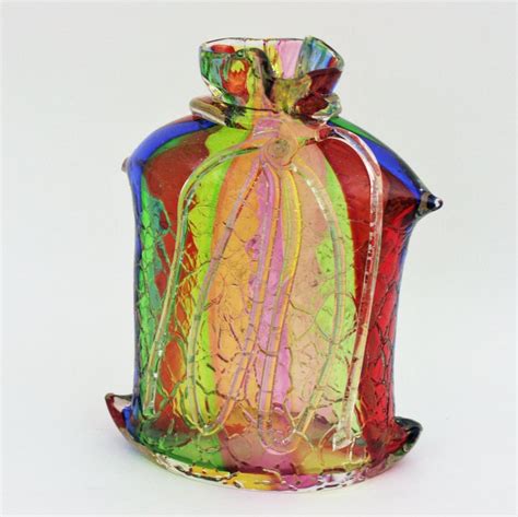 Fratelli Toso Rainbow Ribbons Murano Glass Vase With Gold Flecks For