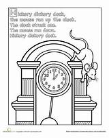 Hickory Dickory Dock Worksheets Nursery Coloring Printable Rhyme Clock Time Printables Rhymes Pages Mouse Preschool Worksheet Animals Kids Classic Activities sketch template