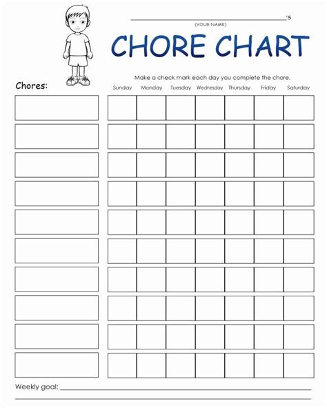 blank printable chore charts   family chore charts chore