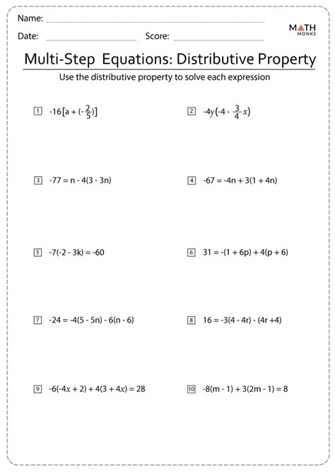 multi step equation worksheets algebra  solving multi step equations